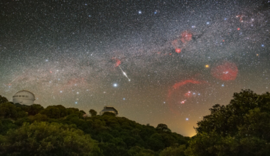 Meteor streaks across the sky above space observatory photo of the day for June 5, 2026
