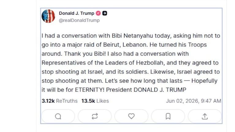 Donald Trump's post on Truth Social.