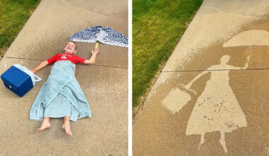 Family Uses Water to Create Playful Driveway Silhouettes