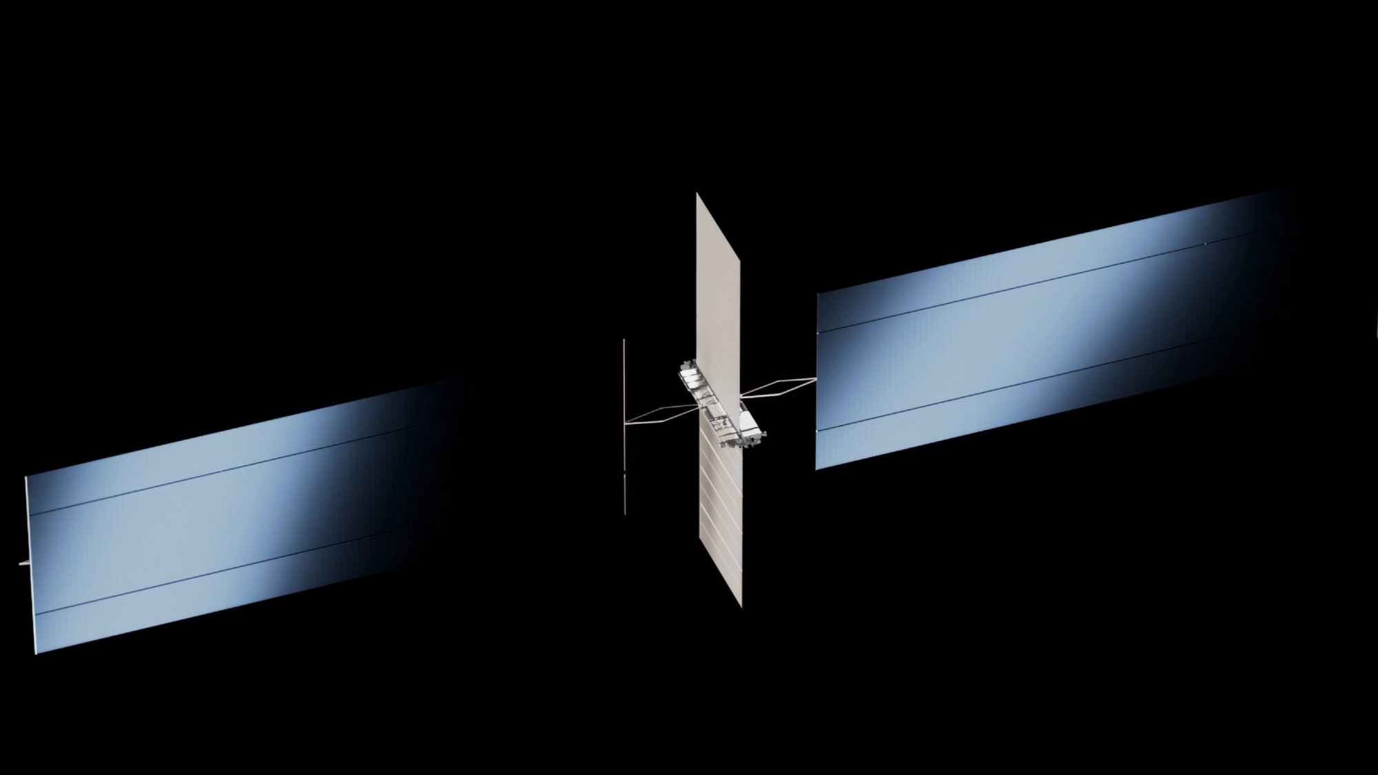 an illustration of a T-shaped satellite on a black background