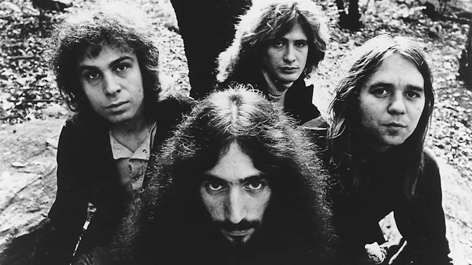 Ronnie James Dio (left), Mickey Lee Soule, Gary Driscoll and David Feinstein of the rock and roll band Elf pose for a portrait in circa 1972.
