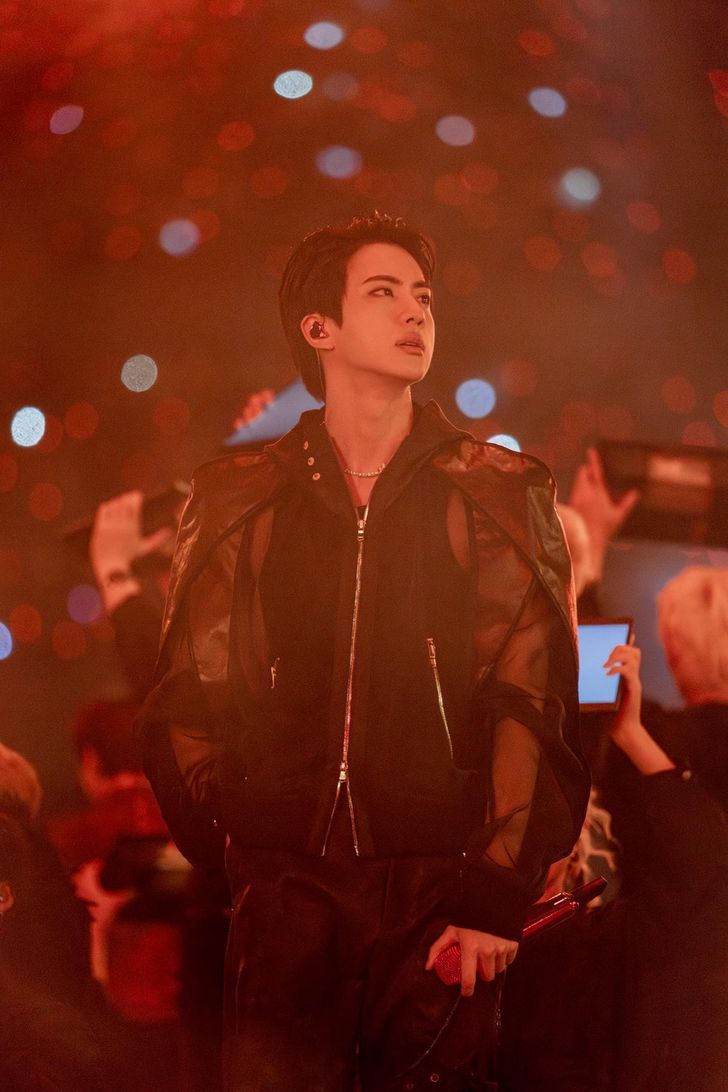 Jin, the eldest member of K-pop boy band BTS, performs during the group's 'ARIRANG' World Tour at Busan's Asiad Main Stadium, Saturday. Courtesy of BigHit Music