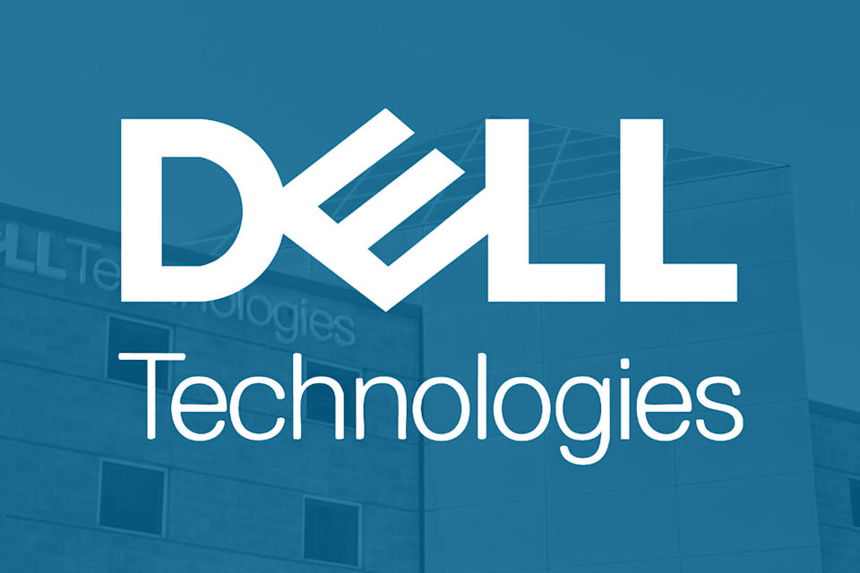 Dell Technologies company name written in white on a blue background.
