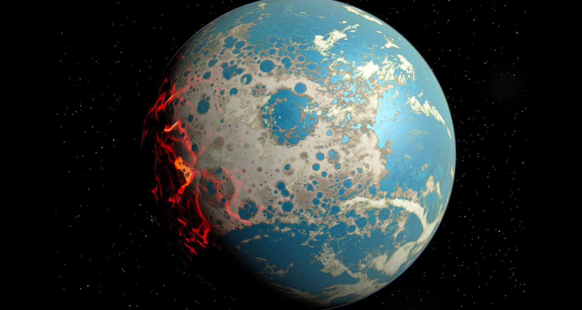 Scientists modeled the early impact history of Earth, seeking insight into potential origins of life. Based on the models, a 6-mile (10-kilometer) asteroid striking the early Earth at 9 miles per second (15 km/second) creates a crater with impact-generated permeability (left) and heat profiles (right) that could create hydrothermal conditions capable of supporting the evolution of life. Credit: SwRI
