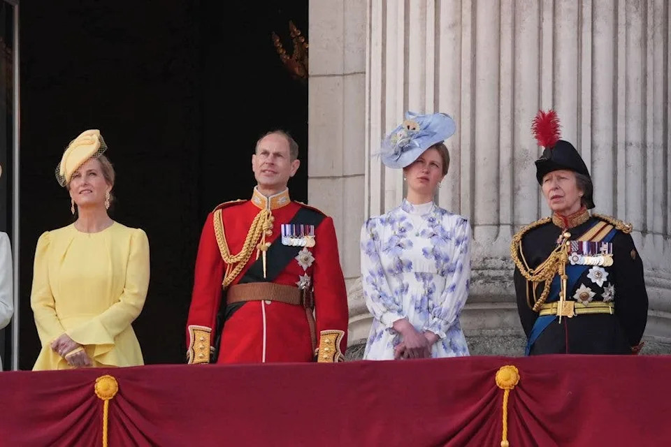 The Duke and Duchess of Edinburgh, Lady Louise Windsor and the Princess Royal, on the balcony of Buckingham Palace, London, following the Trooping the Colour ceremony