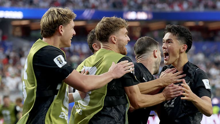Eli Just celebrates his second goal against Iran