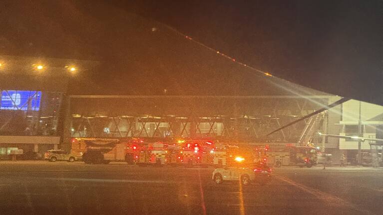 Emergency services on the tarmac at Wellington Airport.