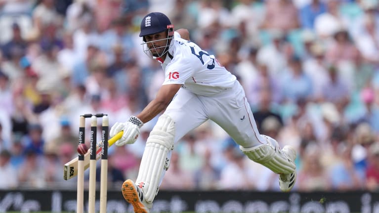 England's Emilio Gay makes his ground, on day two of the second cricket test between England and New Zealand, in London.