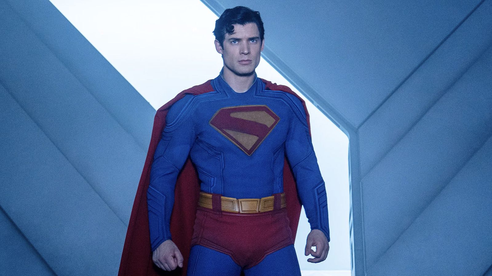 Actor David Corenswet fully suited up in Superman (2025)