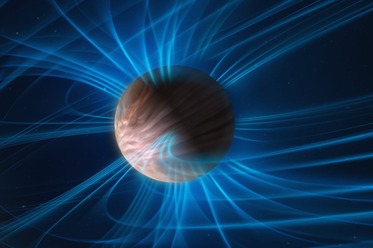 Illustration showing magnetic field around an exoplanet. Credit: ESO/M. Kornmesser, L. Calçada