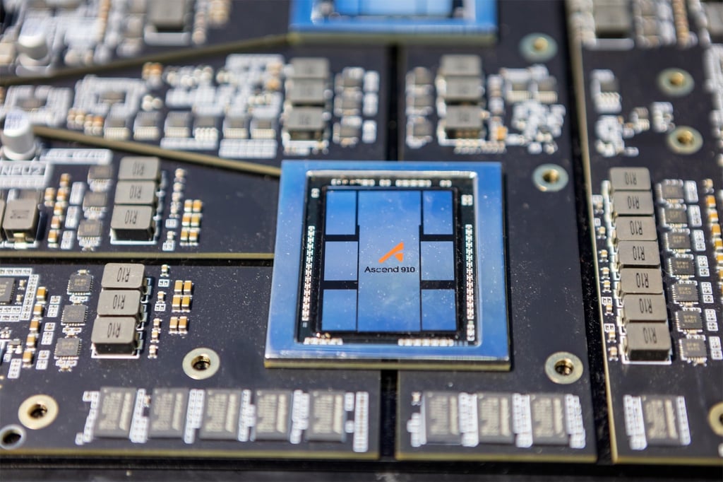 A Huawei Ascend 910 processor is displayed during PT Expo China in 2023. Photo: Shutterstock Images