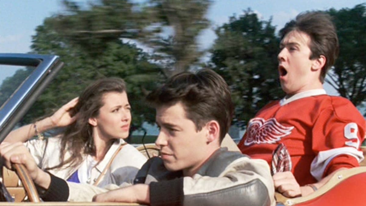 Mia Sara as Sloane Peterson, Matthew Broderick as Ferris Bueller, and Alan Ruck as Cameron Frye in a movie scene