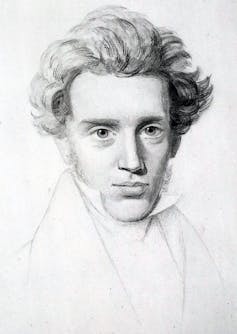 Portrait of Søren Kierkegaard showing his signature floppy hair