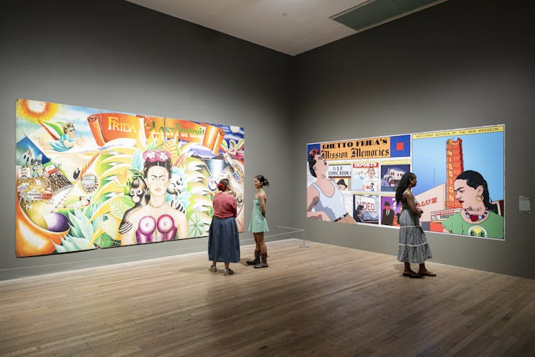 Two large pop art canvases depicting Kahlo.