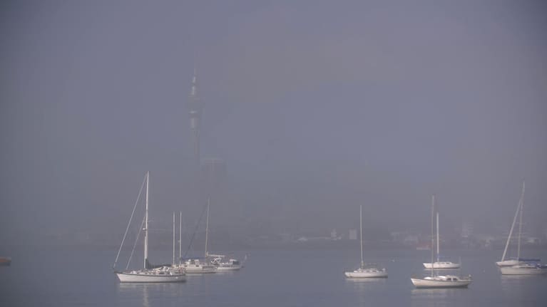 Fog over Auckland City this morning.