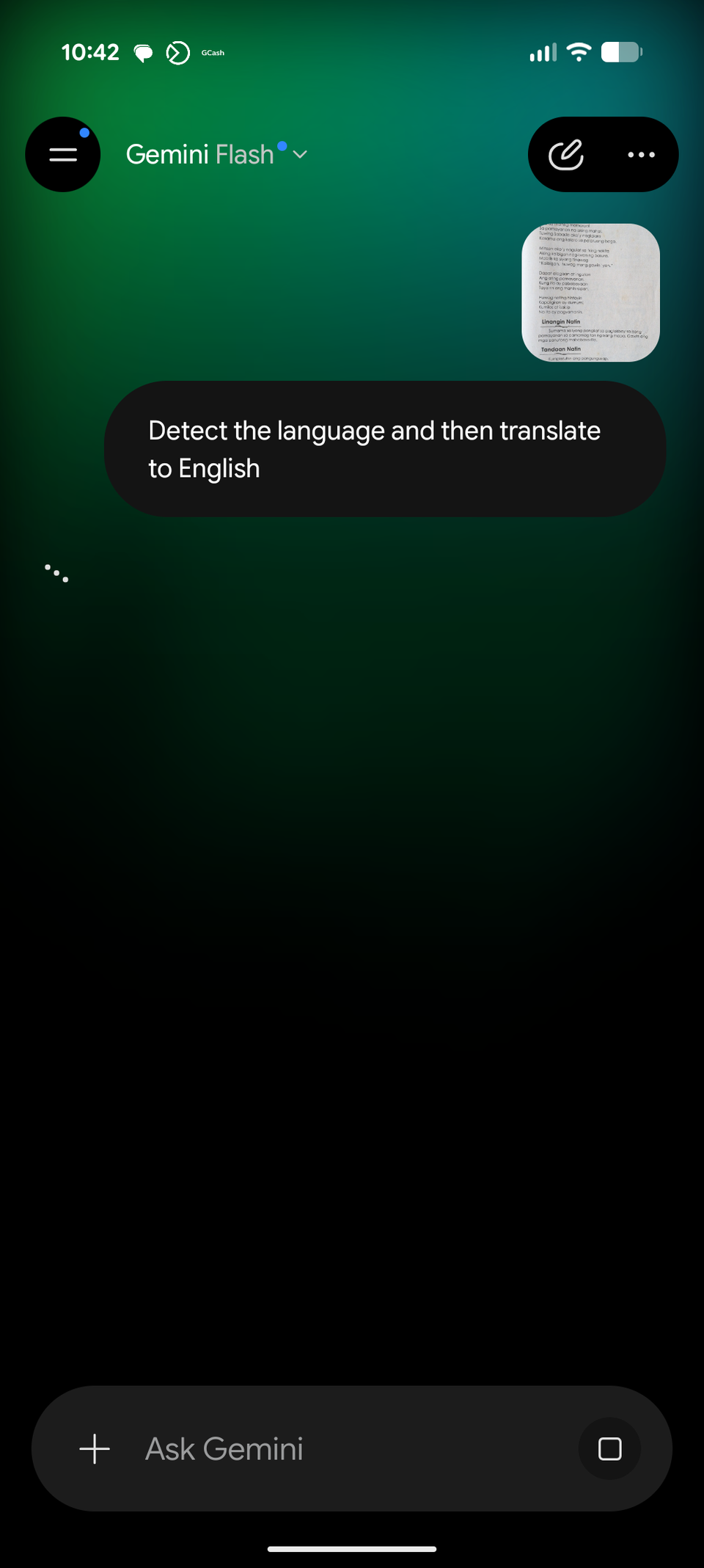 Gemini interface with attached file to be translated