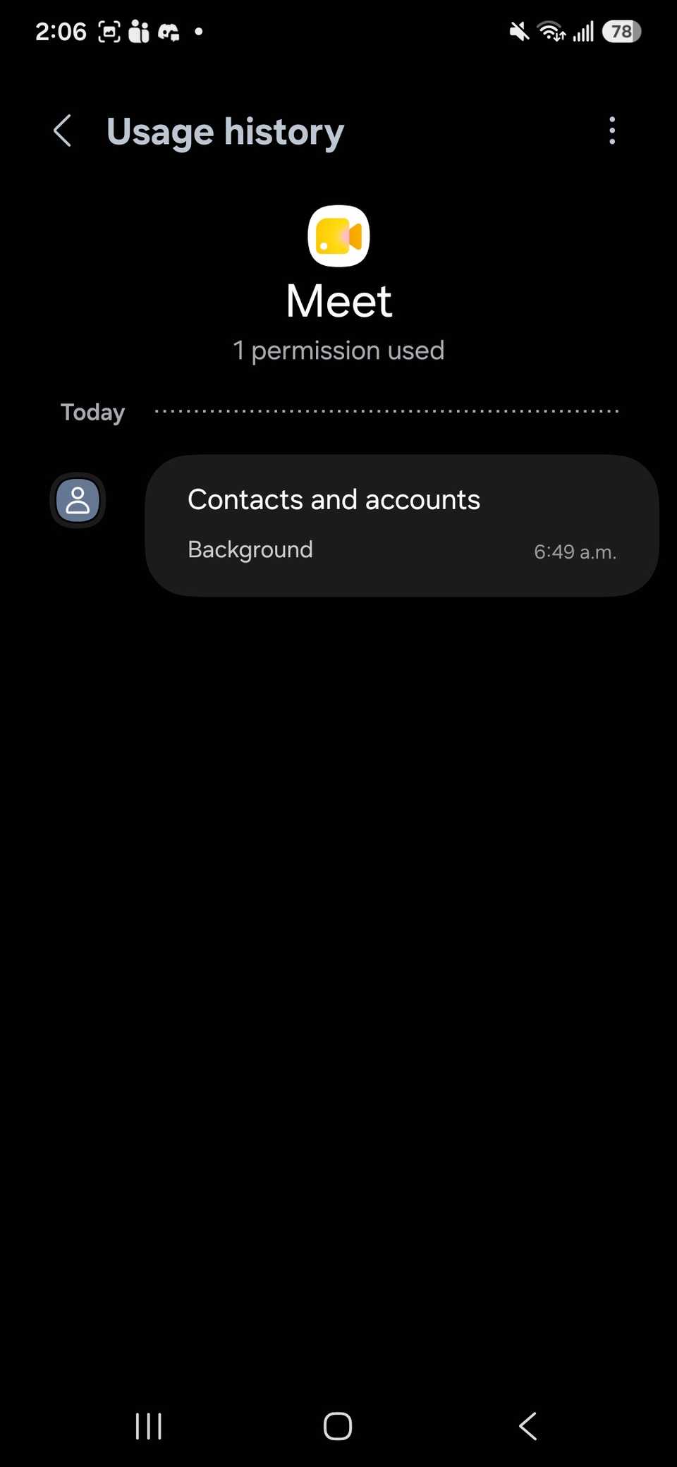 One category listed for Google Meet app for permissions used in the last 24 hours
