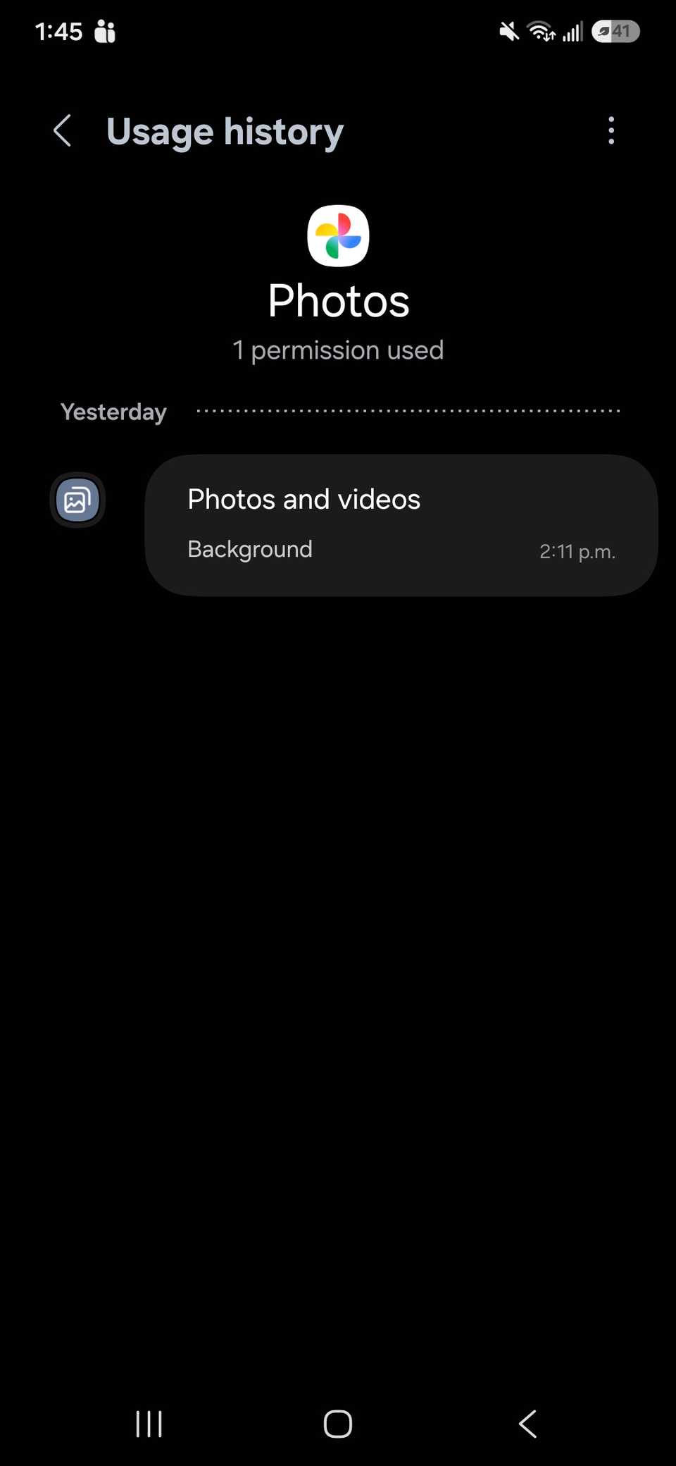 A single permission listed for Google Photos used in the last 24 hours