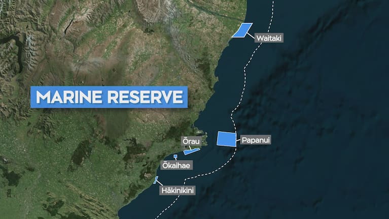 Graphic of the five new marine reserves along the Otago coast.