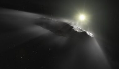Artist's depiction of interstellar object 1I/'Oumuamua. Credit - ESA/Hubble, NASA, ESO, M. Kornmesser