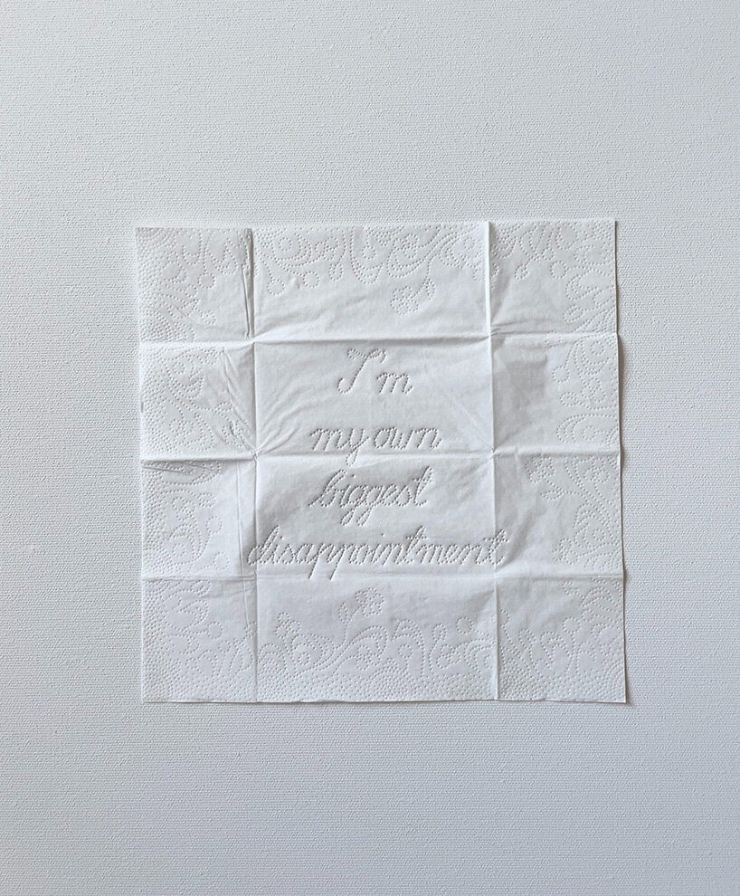 airbrushed onto paper towels, these fragile artworks explore memory and perception - 12
