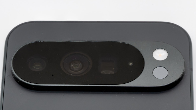 Closeup of a Google Pixel 10's cameras
