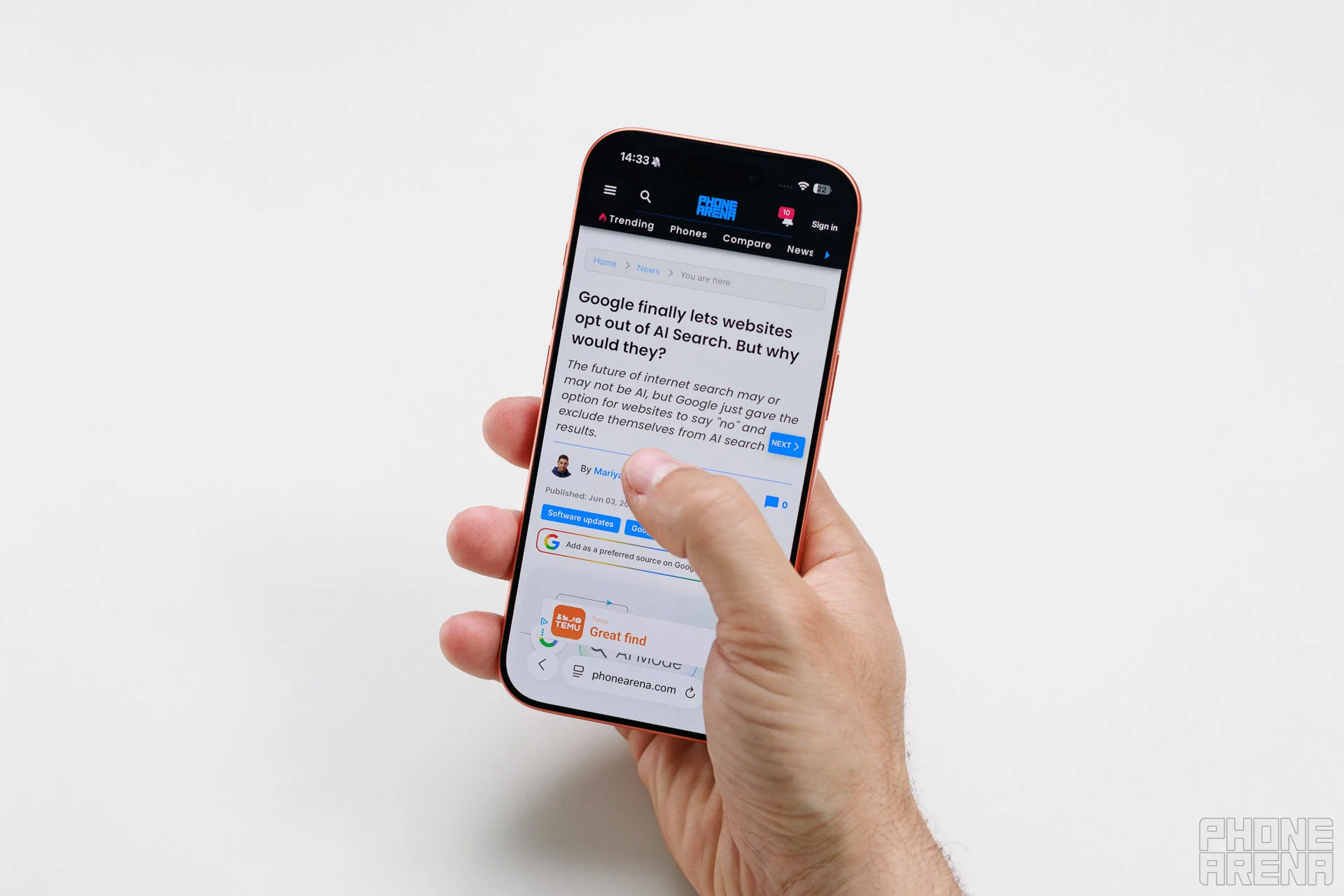 Thumb reach on the display of the iPhone 17 Pro. | Image by PhoneArena - iPhone 17 Pro Max Size Guide: Can your pockets handle the massive 6.9-Inch display?