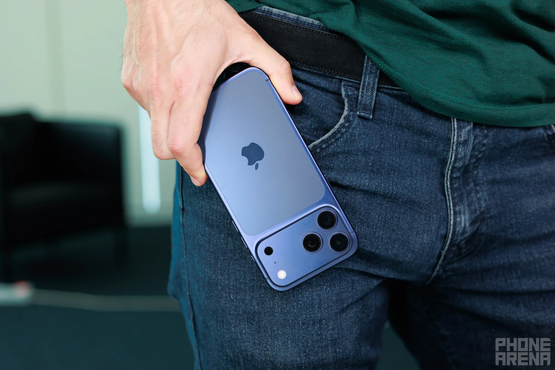 The iPhone 17 Pro Max and pockets. | Image by PhoneArena - iPhone 17 Pro Max Size Guide: Can your pockets handle the massive 6.9-Inch display?