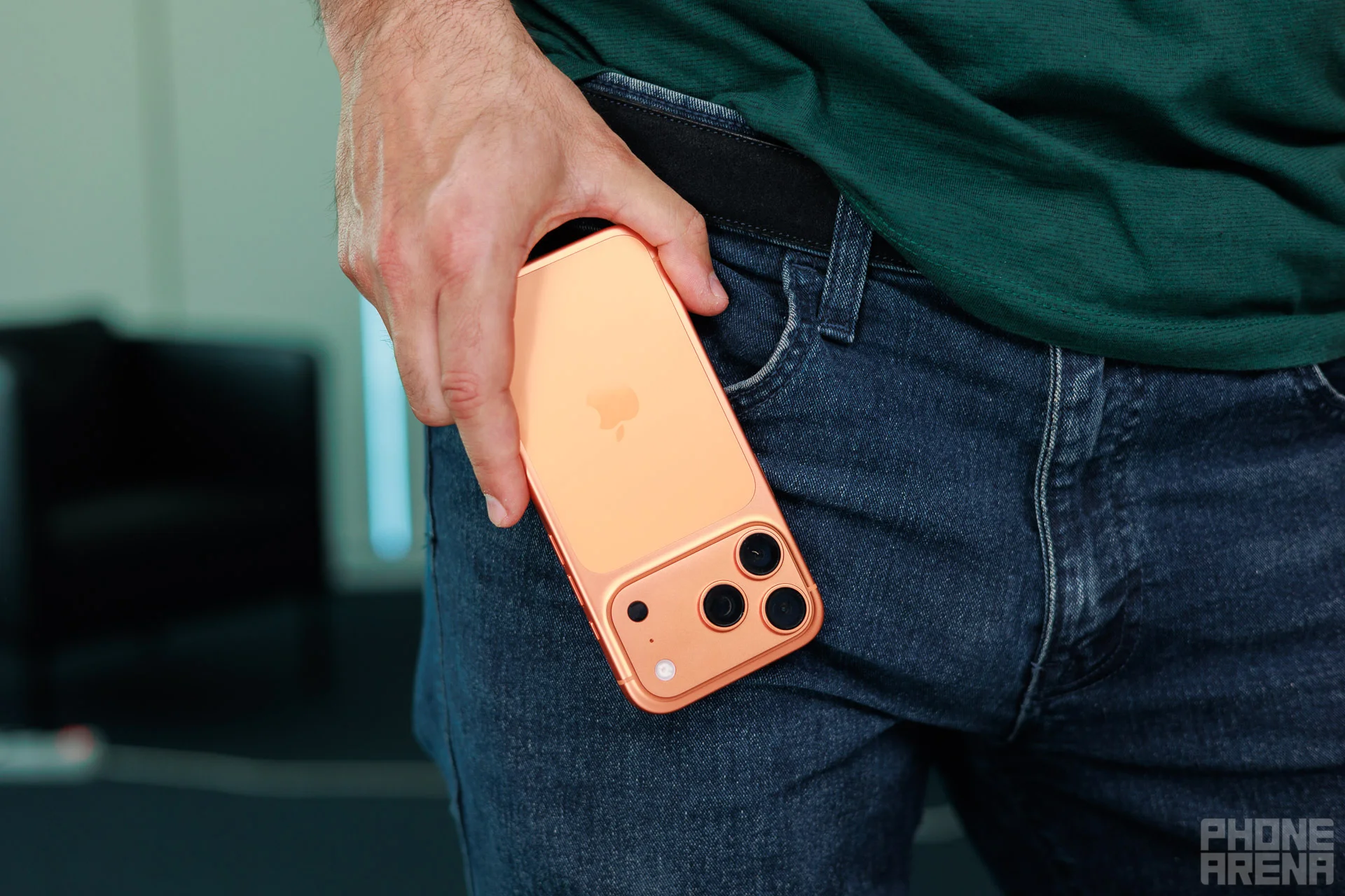 iPhone 17 Pro and pockets. | Image by PhoneArena - iPhone 17 Pro Max Size Guide: Can your pockets handle the massive 6.9-Inch display?