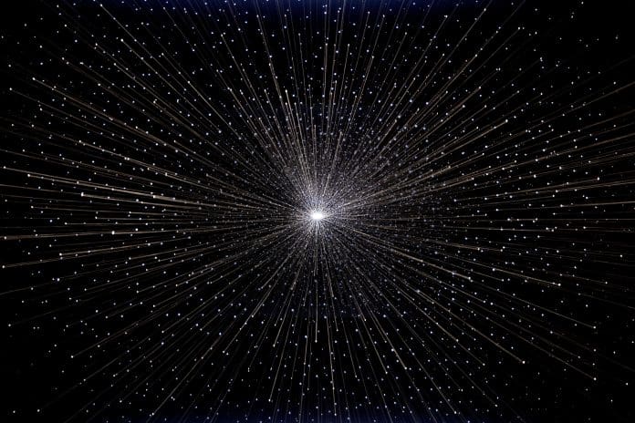 The "Big Bang" explosion in deep space against black background.
