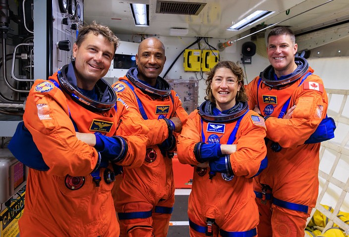 The crew of NASA's Artemis II mission. Showing Reid Wiseman, Victor Glover, Christina Koch and Jeremy Hansen.