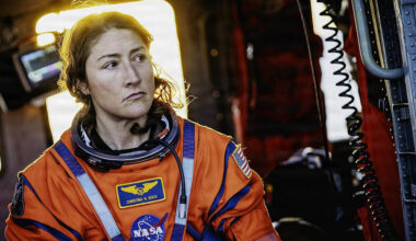 NASA Astronaut Christina Hammock Koch, pictured shortly after landing on Earth following the Artemis II mission.