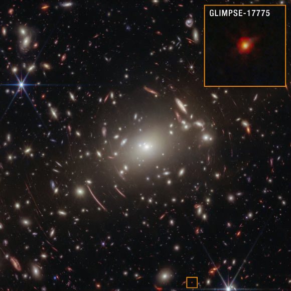 This Webb image shows the little red dot GLIMPSE-17775, which is located behind the galaxy cluster Abell S1063. Image credit: NASA / ESA / CSA / Vasily Kokorev, UT Austin / Alyssa Pagan, STScI.