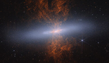 This Webb image shows the edge-on spiral galaxy Messier 82. Image credit: NASA / ESA / CSA / Adam Smercina, STScI, Tufts / Thomas Williams, University of Manchester / Alyssa Pagan, STScI.