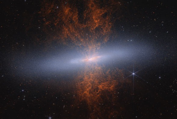 This Webb image shows the edge-on spiral galaxy Messier 82. Image credit: NASA / ESA / CSA / Adam Smercina, STScI, Tufts / Thomas Williams, University of Manchester / Alyssa Pagan, STScI.