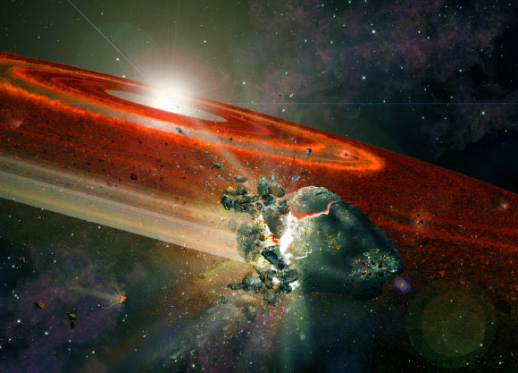 This is an artist impression of the protoplanetary disk around HD 107146. Image credit: A. Angelich / NRAO / AUI / NSF.