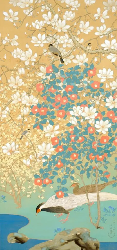Araki Jippo, "Spring," from Birds and Flowers of the Four Seasons, 1917; Yamatane Museum of Art.