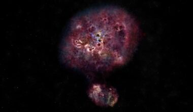 This is MAMBO-9, a pair of dusty star forming galaxies (DSFGs) in the process of merging. These types of galaxies are highly efficient at star formation, and they could help explain one of the early Universe's mysteries: massive quiescents (MQs). MQs are massive galaxies in the early Universe that have become quenched, and astronomers aren't sure why. New research uncovers a link between MQs and DSFGs, and how mergers provides an explanation. Image Credit: NRAO / AUI / NSF / B. Saxton.