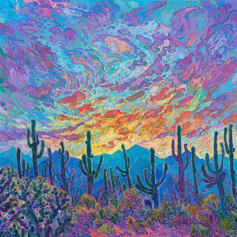 Erin Hanson,"Saguaro at Sunset", n.d., oil on canvas, 60” x 60”.