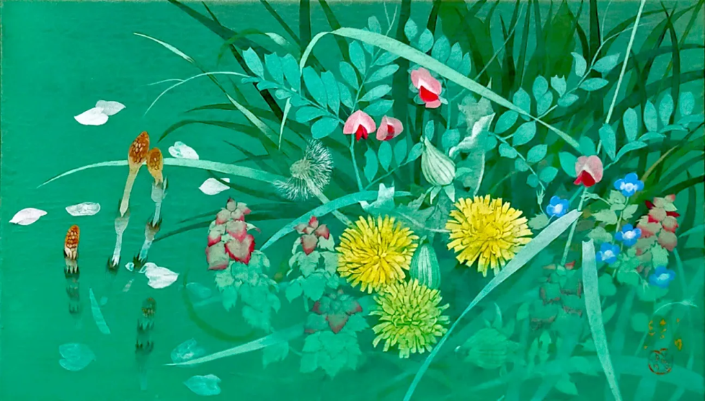 Kaori Soutome (b.1981), "Breath of Spring," (loose translation from the Japanese - 息吹·緑青), painting, 2021