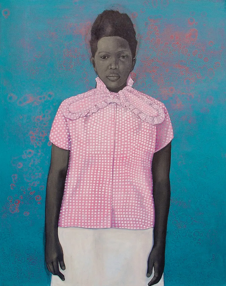 Amy Sherald, "Well Prepared and Maladjusted," oil on canvas, 2008; private collection; photo: Hauser & Wirth National Museum of Women in the Arts.