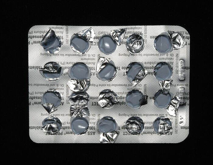 Empty blister pack of medication related to dementia treatment