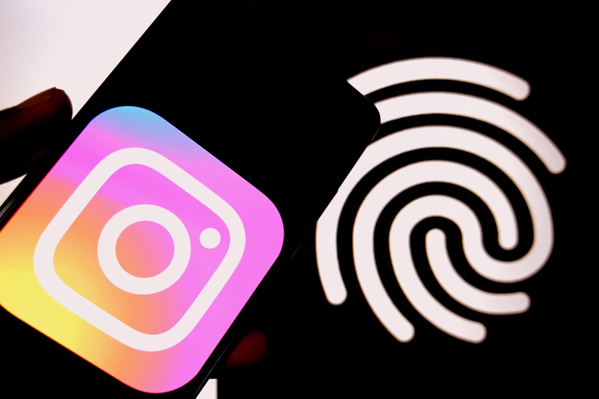 In this photo illustration, an Instagram logo is seen displayed on a smartphone with a Passkey Finger scanner.