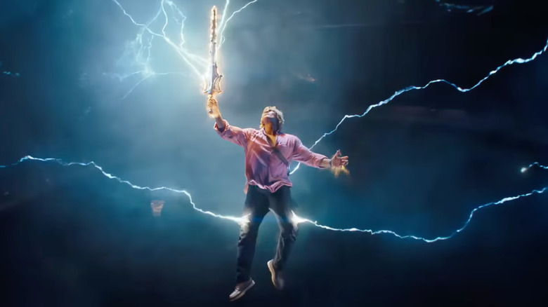 Nicholas Galitzine as He-Man holding his sword in Masters of the Universe (2026)