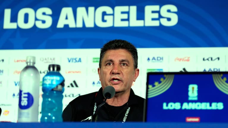 Iran head coach Amir Ghalehnoy speaks during a press conference ahead of his FIFA World Cup match against New Zealand in Inglewood, Calif., near Los Angeles, Sunday, June 14, 2026.
