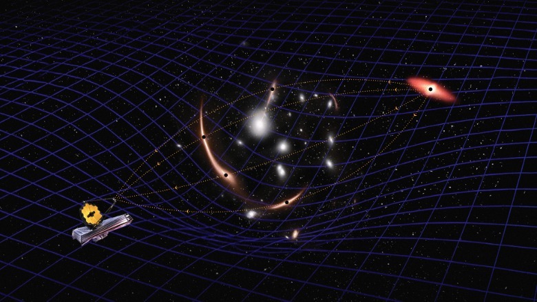 An illustration showing JWST measuring the black hole