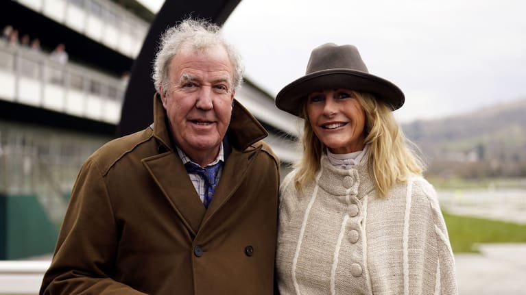 Jeremy Clarkson and Lisa Hogan on day four of the 2025 Cheltenham Festival at Cheltenham Racecourse.