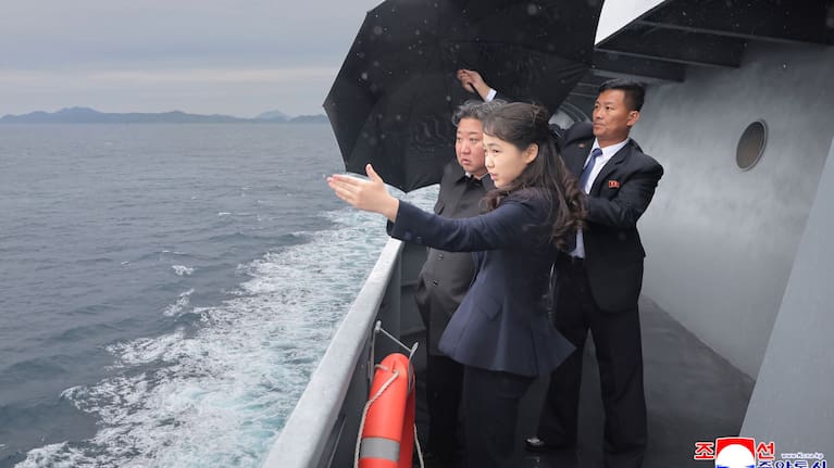 North Korean leader Kim Jong Un stands beside his daughter as they watched the warship during its capability test.
