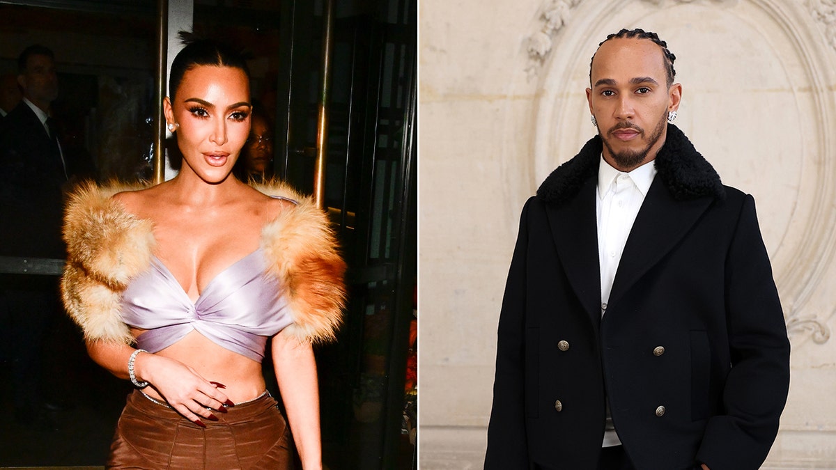 Kim Kardashian and Lewis Hamilton sitting next to each other at Super Bowl event