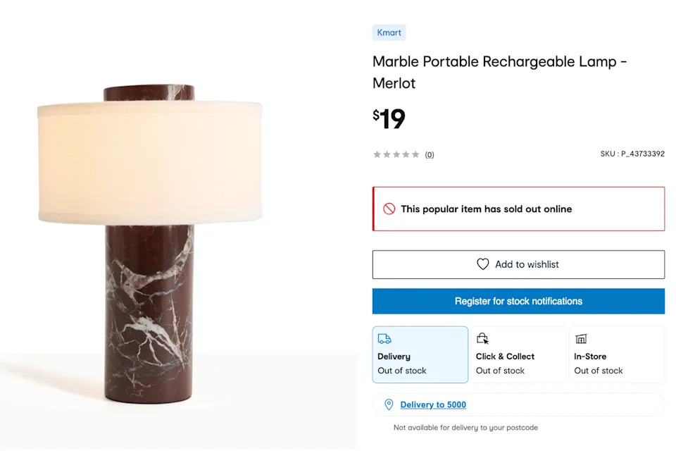 The Kmart lamp quickly sold out after launching on the website and hitting shelves. 